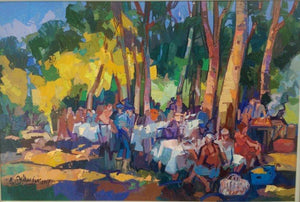 ‘Le Picnic’ Oil on Board Contemporary Painting by Bedros Aslanian Artist