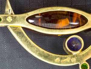 Citrine Tsavorite Garnet Sapphire Somos Munsteiner Gold Brooch Pin