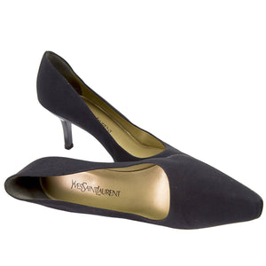 Yves Saint Laurent Shoes Black Shantung Silk Pumps Size 39.5 Italy