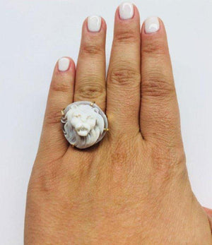Lion Head Cameo Rose Gold Silver Ring