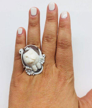 Kitty Cat Kitten Paws Cameo Rose Gold Sterling Silver Statement Ring