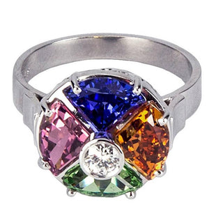 Multi Gemstone Diamond Gold Statement Ring