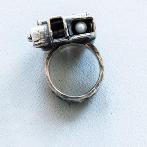 Walter Schluep Cubist Garnet Pearl Gold Sterling Silver Ring