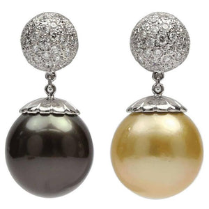 Large South Sea Golden and Tahitian Pearl Diamond Gold Statement Earrings