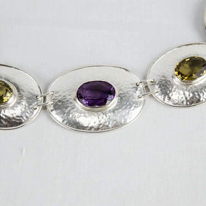 Chunky Amethyst Citrine Sterling Silver Disc Choker Necklace C1960s