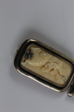 Vintage Year of the Tiger Estate Bone Agate Brooch Pin Pendant