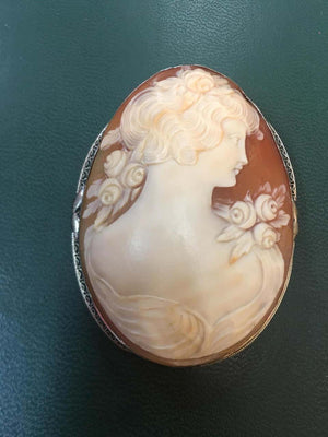 Hand Carved Shell Cameo Gold Art Deco Brooch Pin Pendant Estate Fine Jewelry