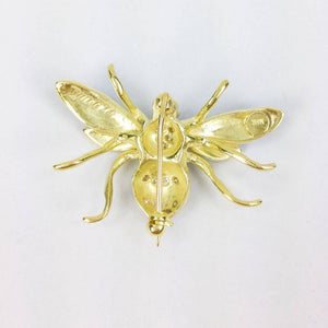 Beautiful Enamel Diamond Gold Bee Fly Brooch Pin