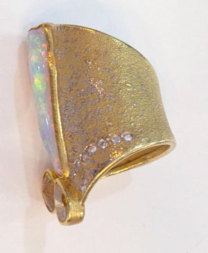 Michael Zobel Opalized Octopus Diamond Gold Platinum Statement Heirloom Ring