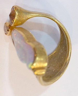 Michael Zobel Opalized Octopus Diamond Gold Platinum Statement Heirloom Ring