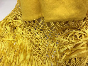 Golden Yellow Wool Hand Woven Silk Fringe Shawl Wrap Estate Find