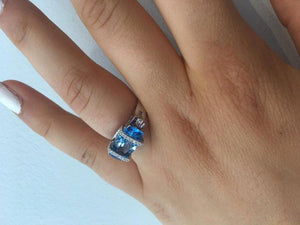 Swiss Blue Topaz Diamond Gold Statement Engagement Ring