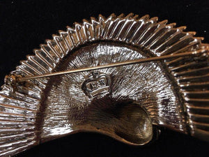 Butler & Wilson Signed BW Gold Glitter Diamanté Bird Fan Tail Brooch Pin