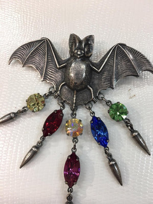 Awesome Askew London Bat with Faux Gem Stones Brooch Pin