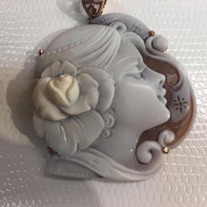 Portrait Carved Shell Cameo Rose Gold Sterling Silver Heirloom Quality Pendant