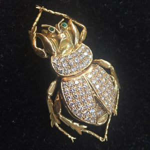 Antique Lucky Scarab Diamond 18 Karat Gold Beetle Brooch Pin Estate Fine Jewelry