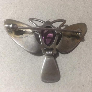 Art Nouveau Enamel Amethyst Silver Dragonfly Brooch Pin Fine Estate Jewelry