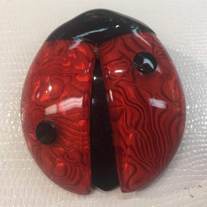 Pair of Red & Cream Black Ladybug Lea Stein Ladybird Brooch Pins Estate Jewelry