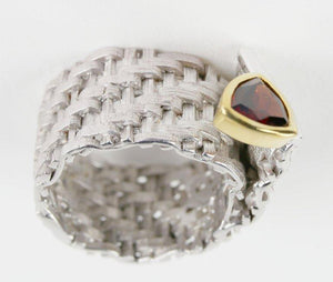 1.30 Carat Garnet 14 Karat Gold Accent Sterling Silver Ring Estate Fine Jewelry