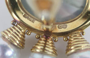 Elizabeth Gage Cabochon Beryl Pearl Diamond Gold Earrings Estate Fine Jewelry