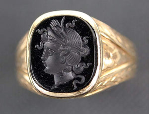 Victorian Hardstone Intaglio Unisex Portrait Gold Ring Estate Fine Jewelry