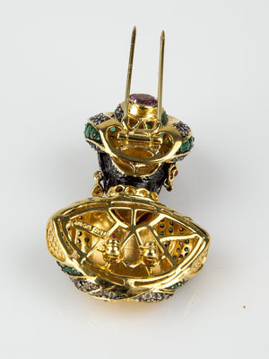 Blackamoor Ruby Emerald Gilt Sterling Silver Designer Brooch Pin Pendant