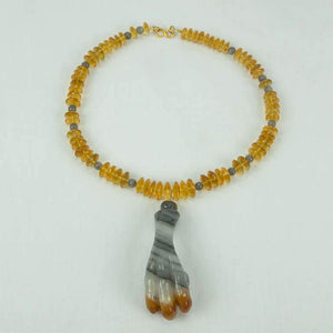 Citrine Necklace with Hand-Carved Agate Eagle Claw Pendant