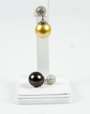 Large South Sea Golden and Tahitian Pearl Diamond Gold Statement Earrings