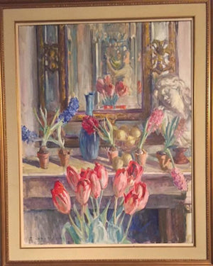 Joseph Joe Plaskett Artist's Studio Oil on Canvas Still Life Flowers Painting