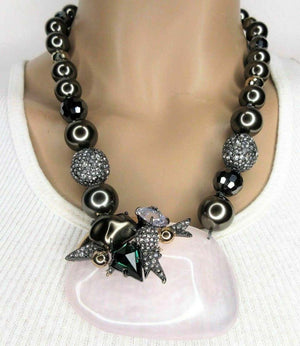 Designer Lucite Beaded Faux Pearl and Crystal Alexis Bittar Necklace