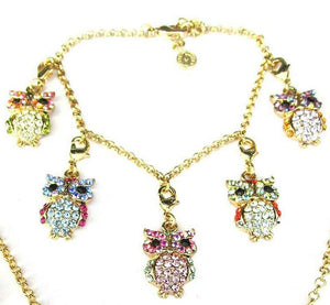 Crystal Encrusted Owl Necklace and Charm Bracelet Butler and Wilson Set