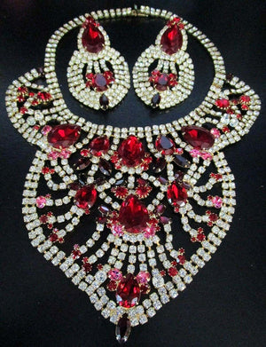 Designer Massive Red Pink and White Ice Rhinestone Necklace by Dominique