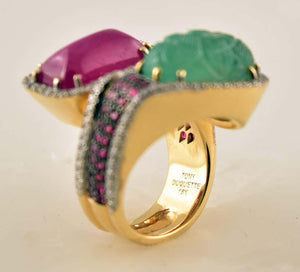 Emerald, Ruby and Diamond Gold Ring Tony Duquette Fine Jewelry