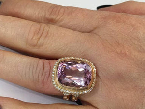 17.65 Carat Cushion Cut Kunzite Diamond Statement Ring Estate Fine Jewelry