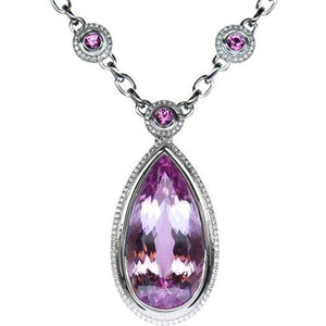 67.00 Carat Kunzite Pink Sapphire and Diamond Gold Necklace Fine Estate Jewelry
