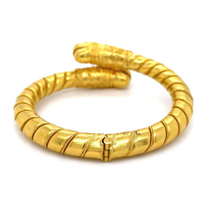 Lalaounis Ornate Double Dragon Gold Bangle Bracelet Estate Fine Jewelry