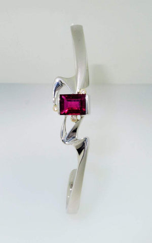 Rubelite Tourmaline and Diamond Gold S/S Bracelet Fine Estate Jewelry