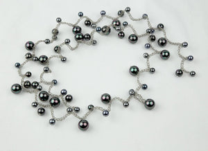 Long Black Faux Pearl Sautoir Ststement Necklace