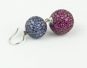 Ruby Blue Sapphire Gold Ball Drop Statement Earrings