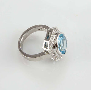 8.10 Carat Solitaire Blue Topaz Diamond Gold Ring