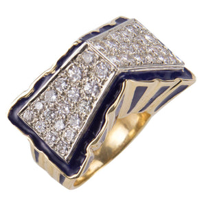 Avant Garde Blue 2.88 Carat Diamond Enamel Gold Gable Statement Ring