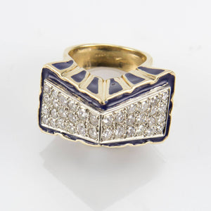 Avant Garde Blue 2.88 Carat Diamond Enamel Gold Gable Statement Ring