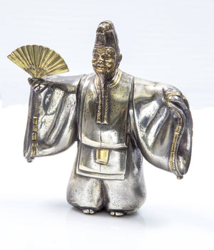 Japanese Classical Kabuki Theater Character Silvered Bronze Sculpture