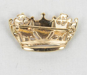 Diamond and Green Tsavorite Garnet Crown Brooch Pin