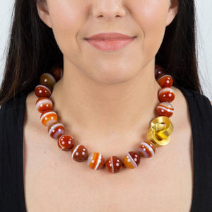Beautiful Large Carnelian Banded Agate Bead Necklace