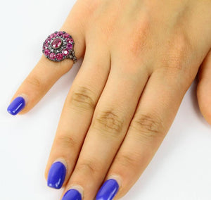 Beautiful Ruby Rose Cut Diamond Cluster Ring