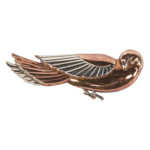 Fabulous Art Deco Copper and Silver Dove Bird Brooch Pin