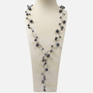 Long Silver Grey Faux Pearl Stainless Steel Sautoir Necklace