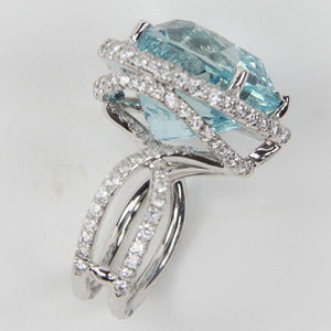 Coach House 29.60 Carat Heart Shaped Aquamarine Diamond Gold Ring