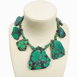 Natural Freeform Turquoise Slice and Sterling Silver Runway Necklace
